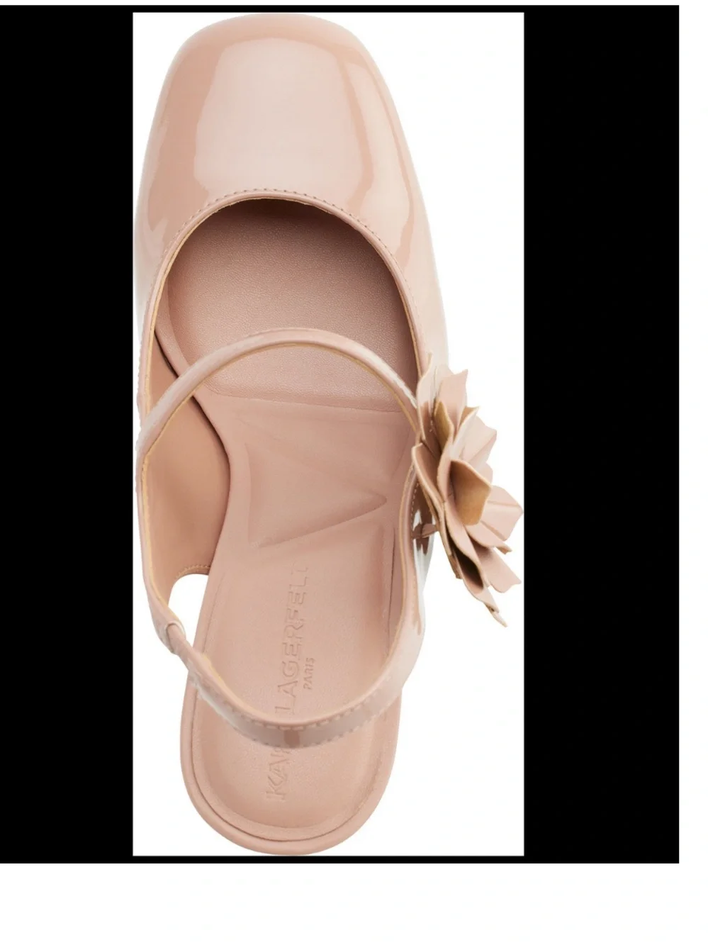 Karl Lagerfeld Blush Patent Mary Jane Slingback with Floral Accent